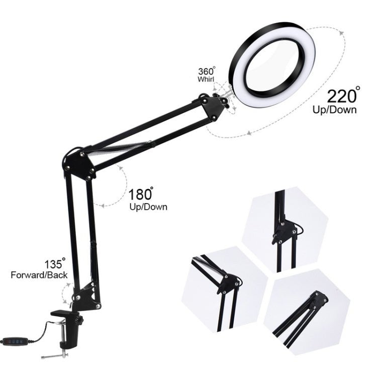 LED Eye Protection Reading Book Light USB Folding Clip Magnifying Glass Electronic Maintenance Light, 5X - S (Black) - ORIWHIZ