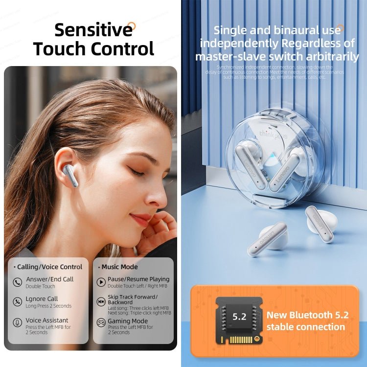 Lenovo LP10 TWS Wireless Bluetooth 5.2 Noise Reduction Earphone with Mic - ORIWHIZ