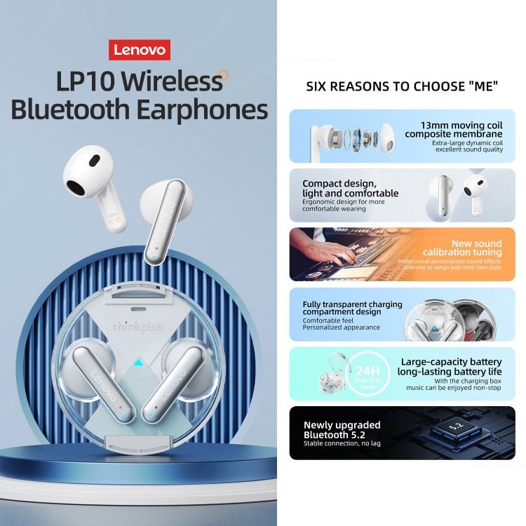Lenovo LP10 TWS Wireless Bluetooth 5.2 Noise Reduction Earphone with Mic - ORIWHIZ