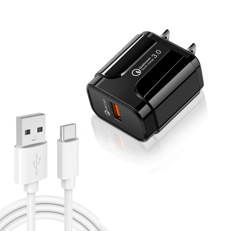 LZ - 023 18W QC3.0 USB Portable Travel Charger + 3A USB toType - C Data Cable, US Plug, Type - C Data Cable, US Plug - ORIWHIZ