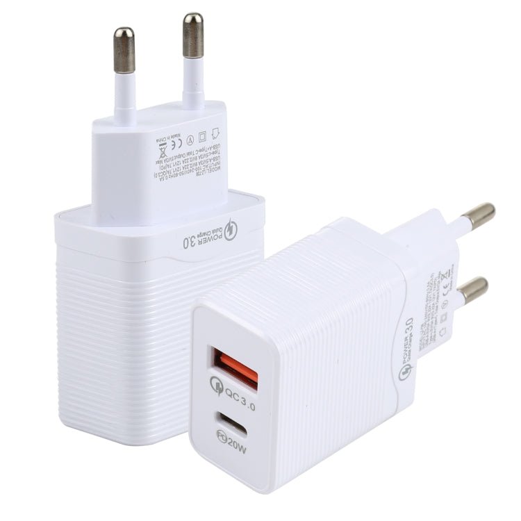 LZ - 728 QC 3.0 USB + PD 20W USB - C / Type - C Fast Travel Charger, EU Plug, EU Plug - ORIWHIZ