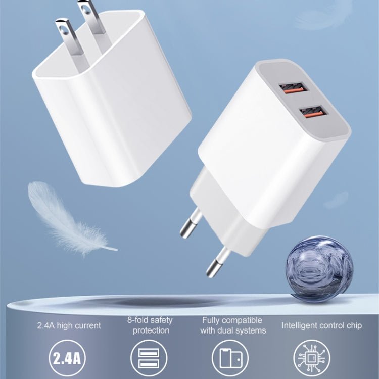 M117 2.4A Dual USB Port Flash Charger Travel Charger, EU Plug, Dual USB - ORIWHIZ