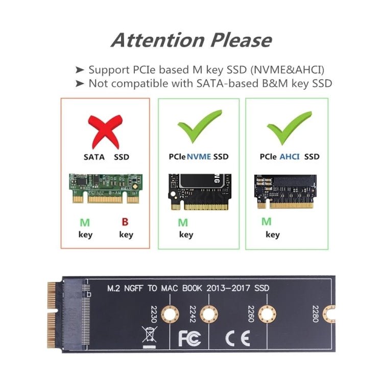 M.2 PCIE NVME SSD to Mac Book Air Pro 2013 - 2017 SSD Hard Drive Adapter Board For A1465 A1466 A1398 A1502, M.2 PCIE NVME SSD to SSD - ORIWHIZ