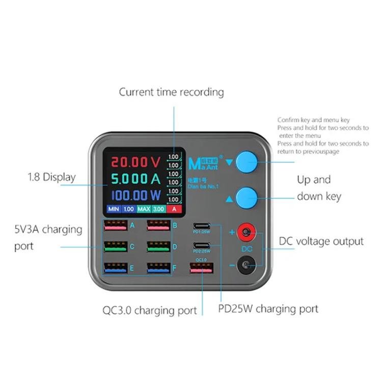 MaAnt DianBa No.1 Pro Multi - port Charger 9 - ports With Digital Display Power Wireless Charger, DianBa No.1 Pro, EU Plug - ORIWHIZ