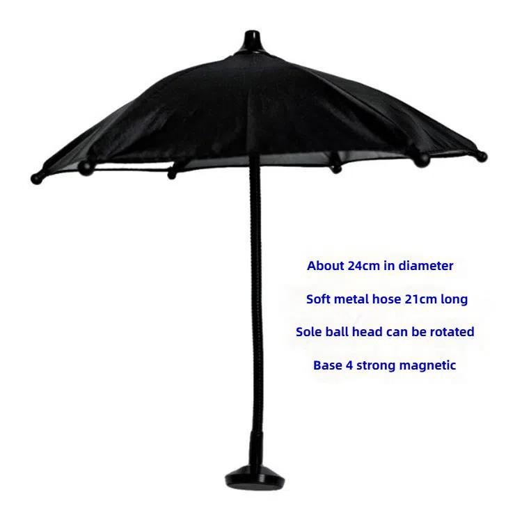 Magnetic Phone Mini Sun Protection Umbrella Parasol Diameter 9.4 inch, Metal Hose 8.3 inch, Black, Blue, Pink - ORIWHIZ