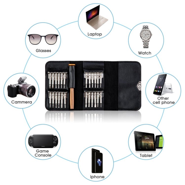 Magnetic suction 27 in 1 portable wallet type screw driver set mobile phone tablet maintenance tool, 27 in 1 - ORIWHIZ