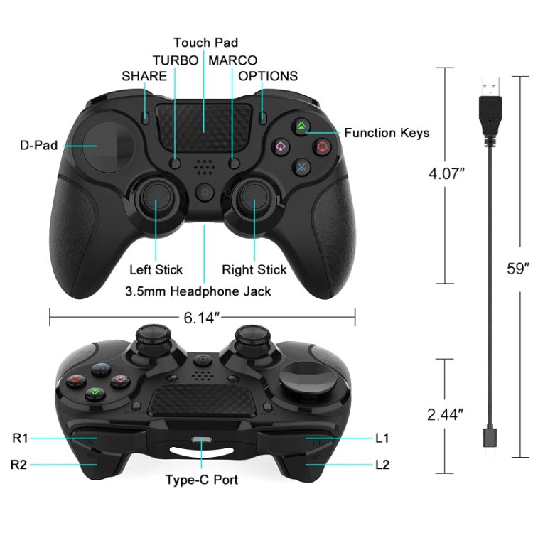 MB - P913 PC Six - Axis Somatosensory Back Key Programming Dual Vibration Bluetooth Gamepad For PS4 Pro, Red Black, Blue Black, Black White, Black - ORIWHIZSony AccessoriesSony Accessories GamepadsToys & Hobbies