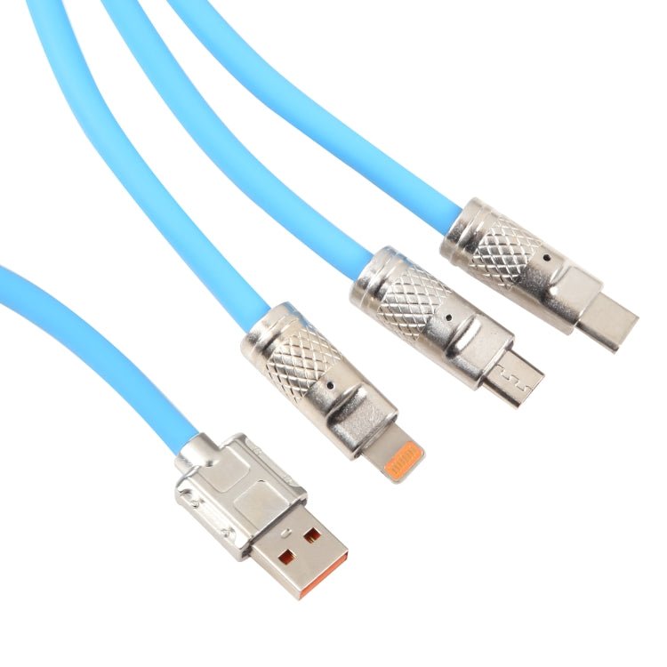 Mech Series 6A 120W 3 in 1 Metal Plug Silicone Fast Charging Data Cable, Length: 1.2m, 1.2m 3 in 1 - ORIWHIZ