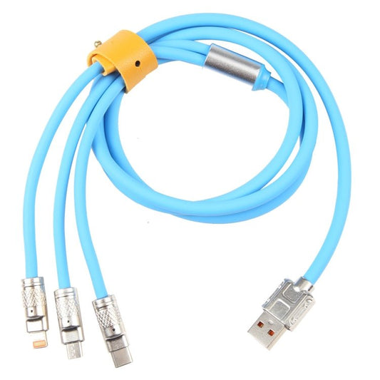 Mech Series 6A 120W 3 in 1 Metal Plug Silicone Fast Charging Data Cable, Length: 1.2m, 1.2m 3 in 1 - ORIWHIZ