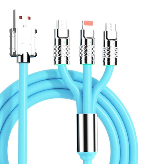 Mech Series 6A 120W 3 in 1 Metal Plug Silicone Fast Charging Data Cable, Length: 1.2m, 1.2m 3 in 1 - ORIWHIZ
