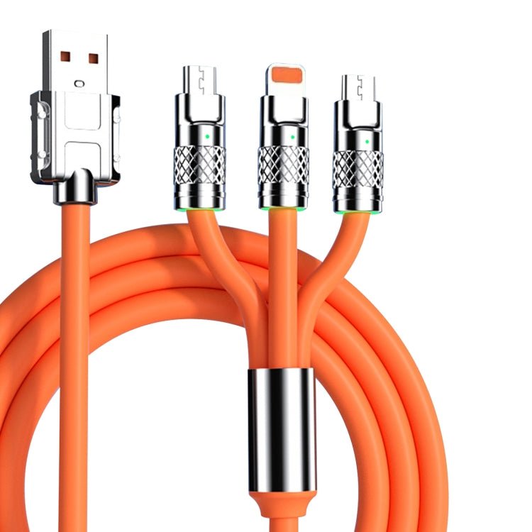 Mech Series 6A 120W 3 in 1 Metal Plug Silicone Fast Charging Data Cable, Length: 1.2m, 1.2m 3 in 1 - ORIWHIZ