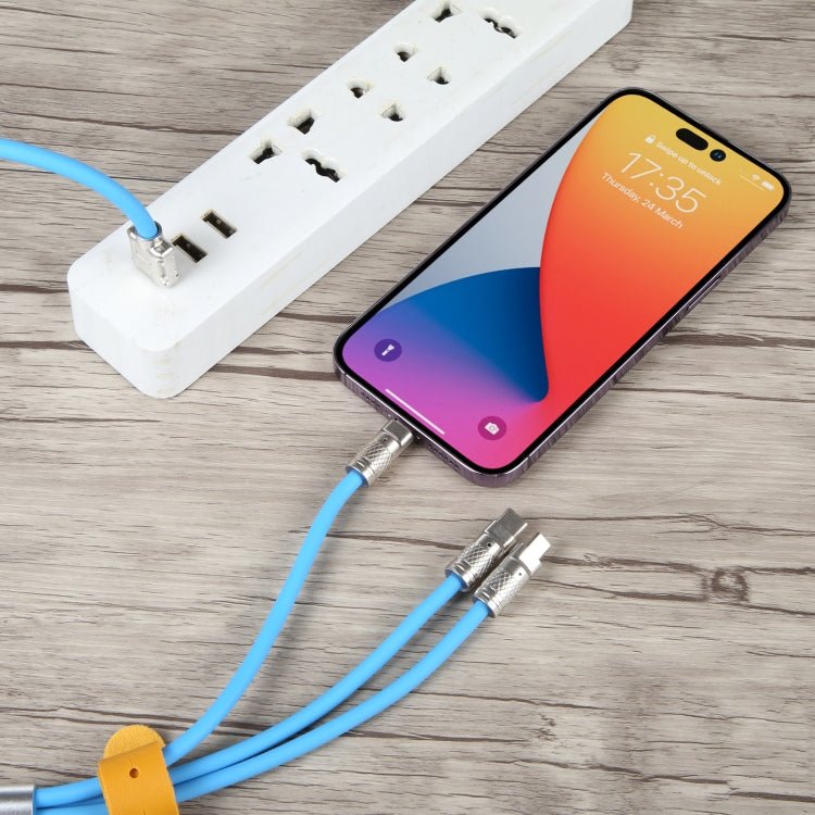 Mech Series 6A 120W 3 in 1 Metal Plug Silicone Fast Charging Data Cable, Length: 1.2m, 1.2m 3 in 1 - ORIWHIZ