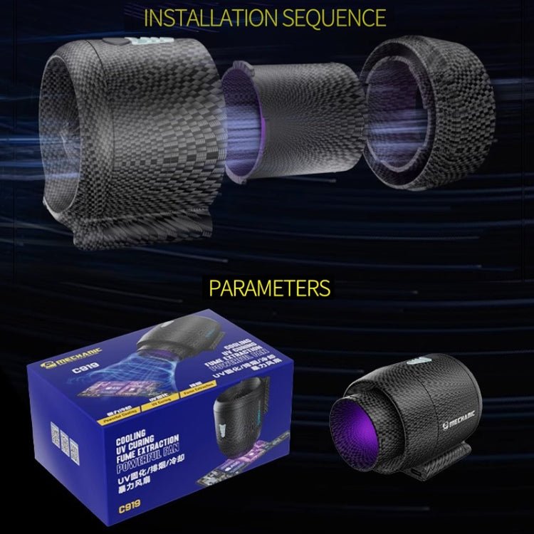 Mechanic C919 3 in 1 Quick Cooling Fan + Fume Exhaust + UV Lamp for Motherboard Repair - ORIWHIZ