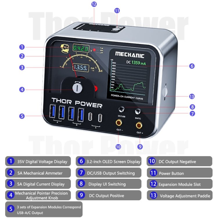 Mechanic Thor Power Intelligent DC Regulated Diagnostic Supply Power with Expansion Interface, US, EU - ORIWHIZ