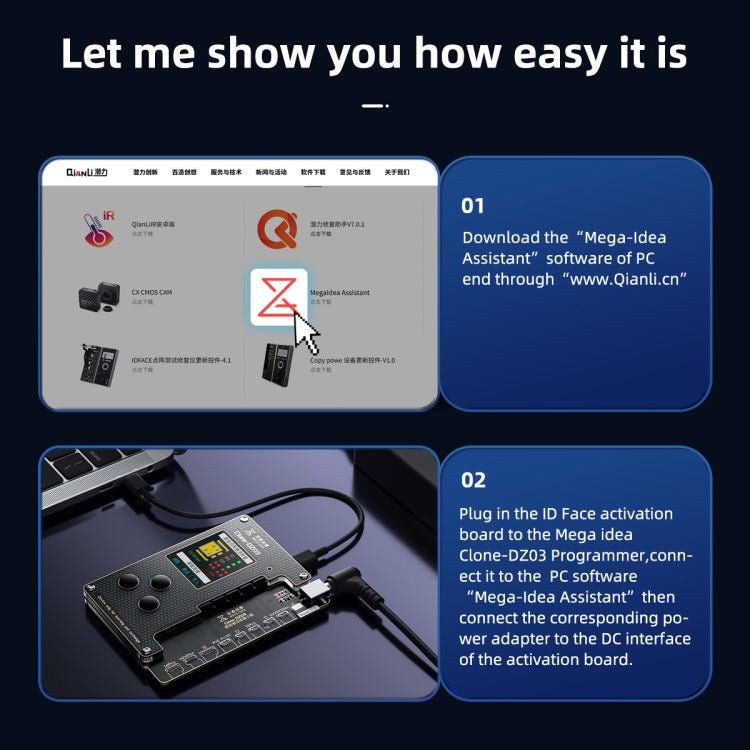 MEGA - IDEA Clone DZ03 Battery Activation & Face ID Dot Matrix Programmer for iPhone 8 - 14 Pro Max, Plug: US, SPT0648A, SPT0648B - ORIWHIZ