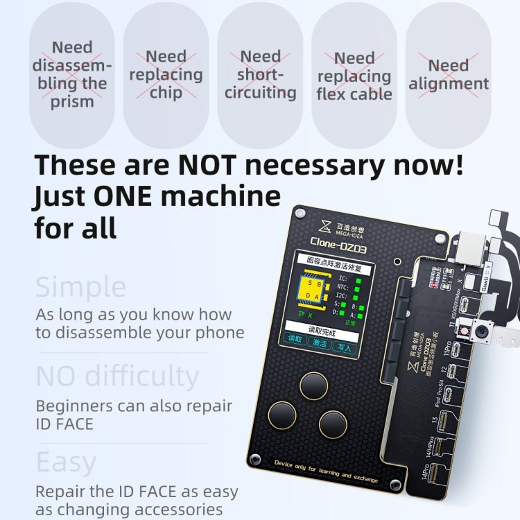 MEGA - IDEA Clone DZ03 Battery Activation & Face ID Dot Matrix Programmer for iPhone 8 - 14 Pro Max, Plug: US, SPT0648A, SPT0648B - ORIWHIZ