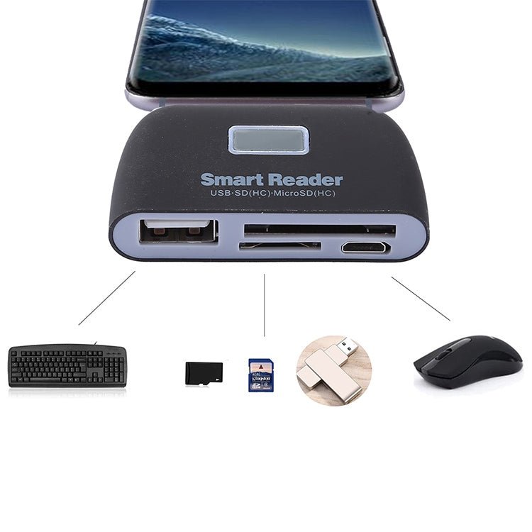 Micro SD + SD + USB 2.0 + Micro USB Port to Micro USB OTG Smart Card Reader Connection Kit with LED Indicator Light - ORIWHIZ