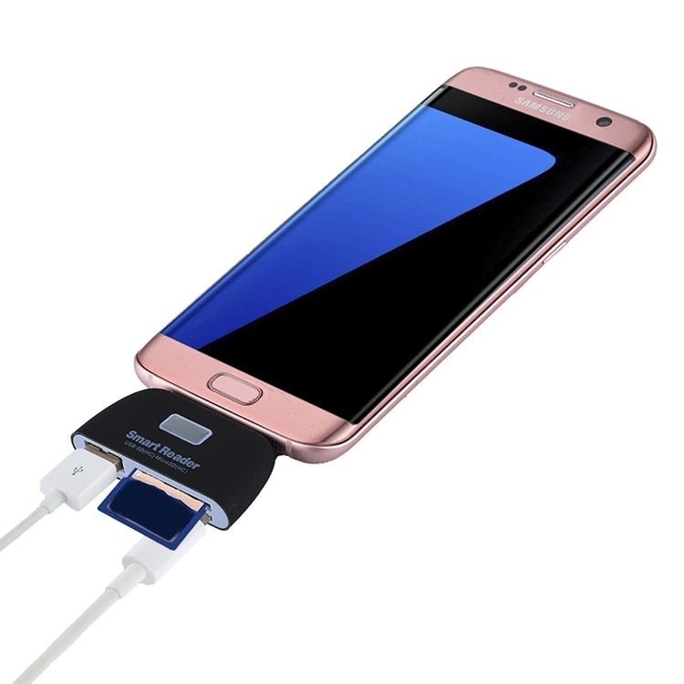 Micro SD + SD + USB 2.0 + Micro USB Port to Micro USB OTG Smart Card Reader Connection Kit with LED Indicator Light - ORIWHIZ