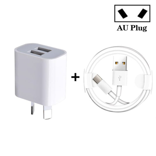 Mini Dual Port USB Charger with USB to Type - C Data Cable, AU Plug, AU Plug + Type - C Cable - ORIWHIZ