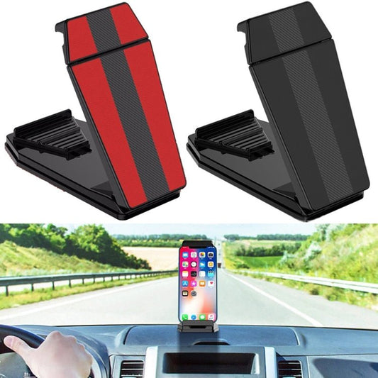 Mobile Phone Tablet Car Holder Suction Cup Instrument Fixed Bracket, Red Leather Pattern, Black Carbon Fiber - ORIWHIZ