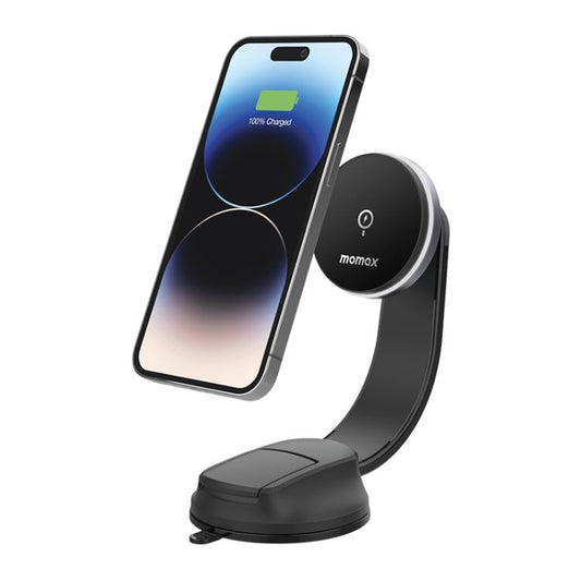 MOMAX CM25B Magnetic Wireless Charger Car Suction Cup Phone Holder, CM25B - ORIWHIZ