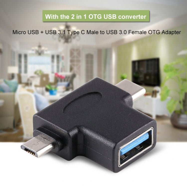 Multi - function USB 3.0 Female & USB - C / Type - C Male & Micro USB Male T - shape OTG Adapter - ORIWHIZ