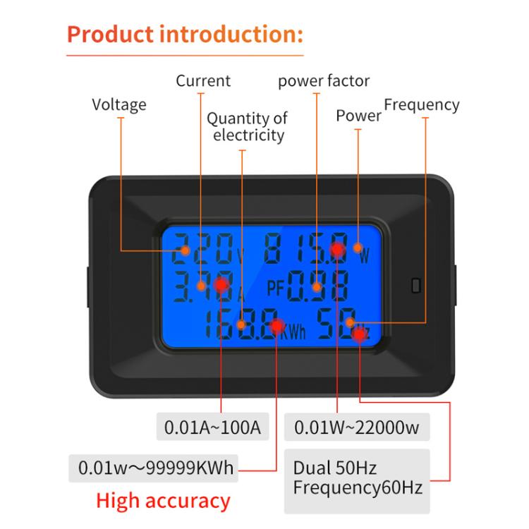 Multifunctional Electric Meter AC Digital Voltage Frequency Monitor, AC 20A 4400W, AC 100A 22000W With Transformer - ORIWHIZConsumer ElectronicsCurrent & Voltage TesterTest Equipment