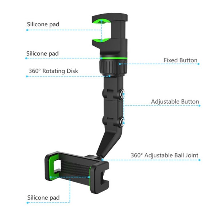 Multifunctional Vehicle - mounted Video Shooting Rearview Mirror Bracket, Green, Grey - ORIWHIZ