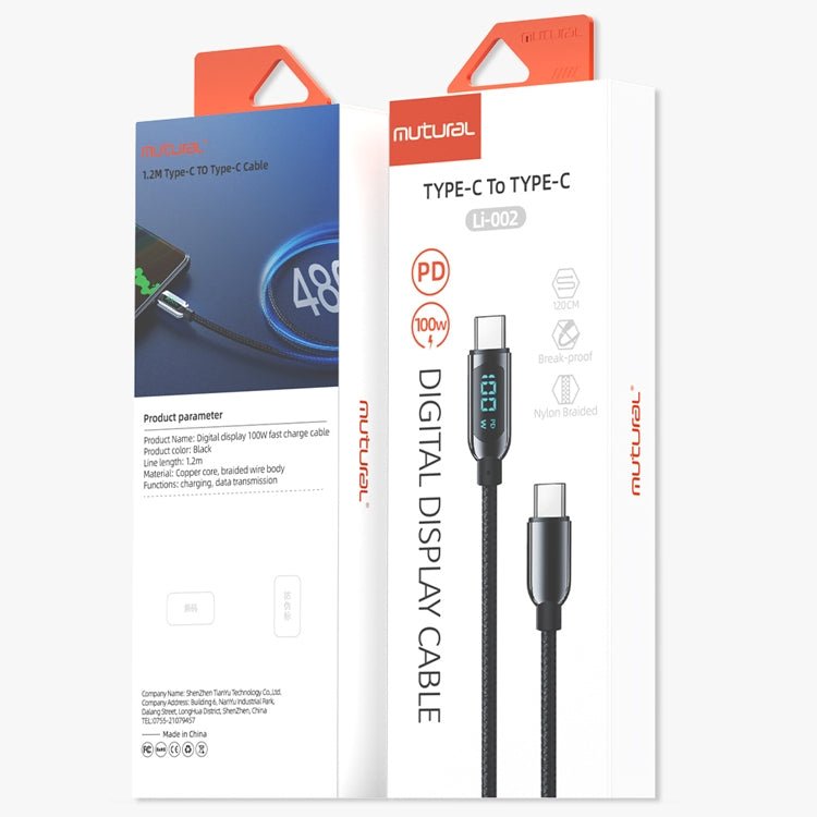 Mutural Li - CC002 1.2m 100W Digital Display USB - C / Type - C to Type - C Charging Data Cable, Type - C to Type - C - ORIWHIZ