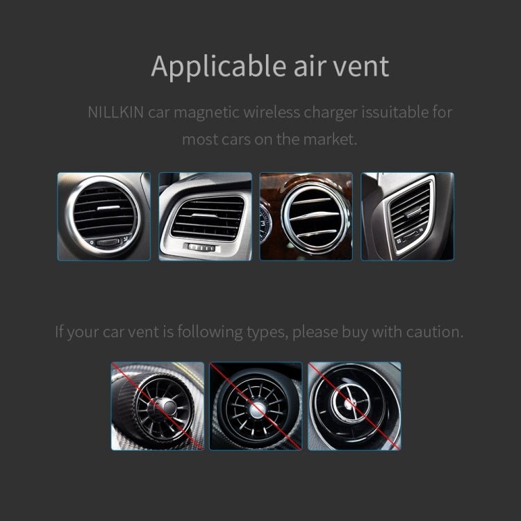 NILLKIN MC027 Car Air Outlet Vent Mount Clamp Holder 10W Fast Charging Qi Magnetic Wireless Charger, MC027 B Type - ORIWHIZ