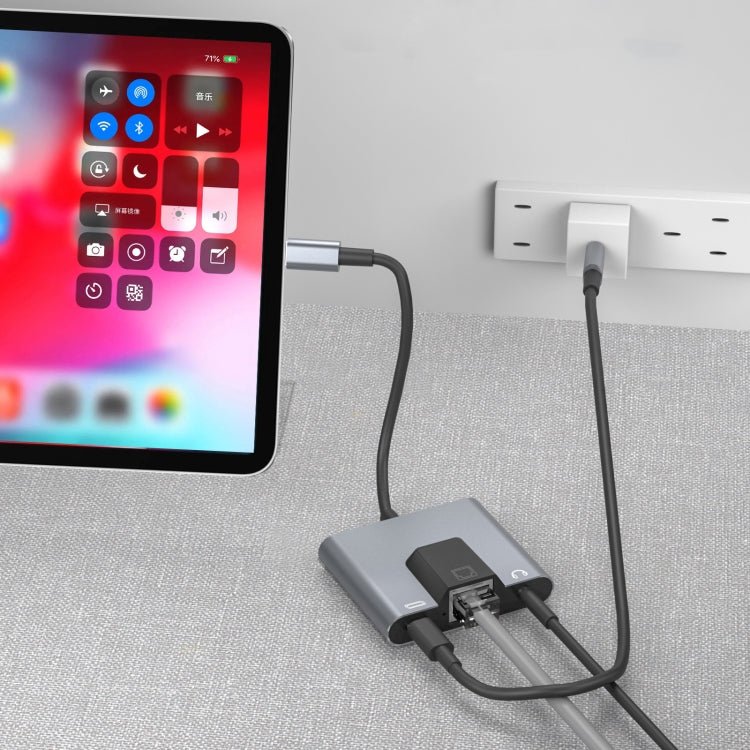 NK - 1056TC 3 in 1 USB - C / Type - C Male to USB - C / Type - C Charging + Ethernet + 3.5mm Earphone Female Adapter, NK - 1056TC - ORIWHIZ