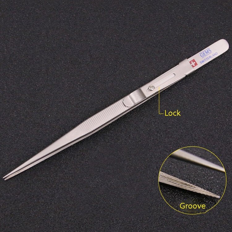 Non - Slip Diamond Tweezers Jewelry Tweezers Elastic Stainless Steel Gem Diamond Clips Durable Tools, With Slot and Lock - ORIWHIZ