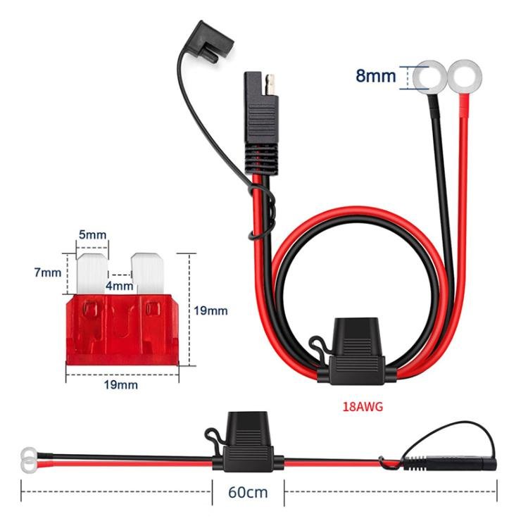 O - Terminal to SAE Power Cable With Fuse Battery Charger Extension Adapter Wire, 60cm - ORIWHIZCar Replacement PartsDIY CablesIn Car