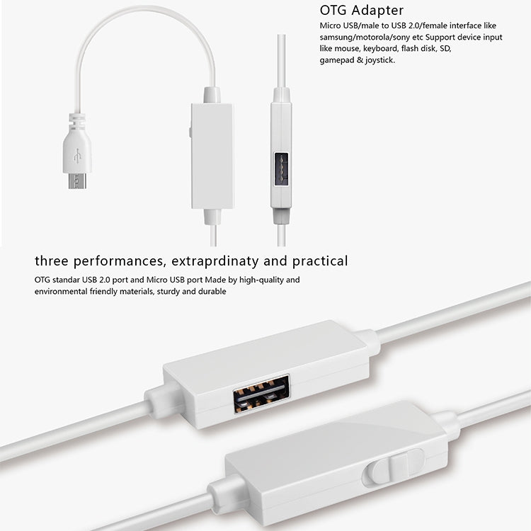 OTG - Y - 03 USB 2.0 Male to Micro USB Male + USB Female OTG Charging Data Cable for Android Phones / Tablets with OTG Function, with Switch, Length: 1.1m, with Switch Length: 1.1m - ORIWHIZ