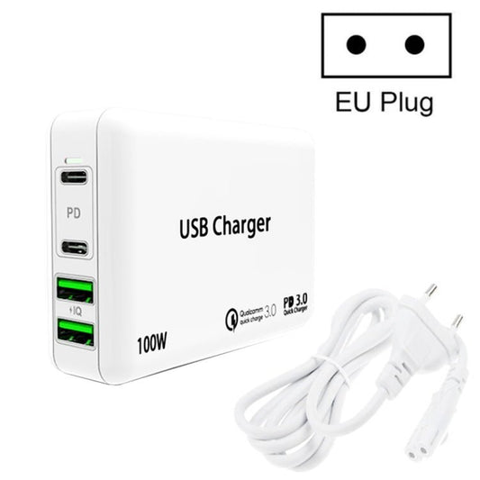PD 100W Dual USB - C / Type - C + Dual USB 4 - port Charger with Power Cable for Apple / Huawei / Samsung Laptop, EU Plug, US Plug, UK Plug - ORIWHIZ