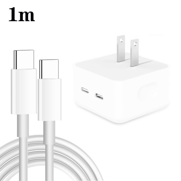 PD 35W Dual USB - C / Type - C Ports Charger with Type - C to Type - C Data Cable, US Plug, US Plug + 1m Dual Type - C Cable, US Plug + 2m Dual Type - C Cable - ORIWHIZ