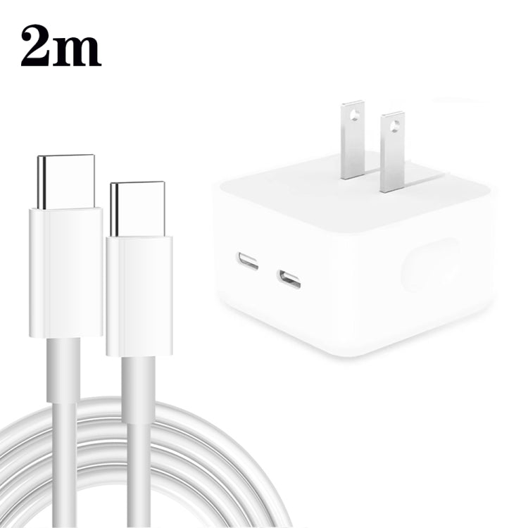 PD 35W Dual USB - C / Type - C Ports Charger with Type - C to Type - C Data Cable, US Plug, US Plug + 1m Dual Type - C Cable, US Plug + 2m Dual Type - C Cable - ORIWHIZ