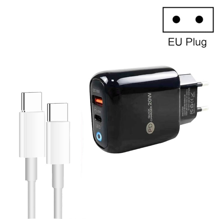 PD04 Type - C + USB Mobile Phone Charger with Type - C to Type - C Cable, EU Plug, EU Plug + Type - C to Type - C Cable - ORIWHIZ