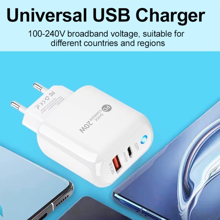 PD04 Type - C + USB Mobile Phone Charger with Type - C to Type - C Cable, EU Plug, EU Plug + Type - C to Type - C Cable - ORIWHIZ