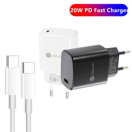PD11 Single PD3.0 USB - C / Type - C 20W Fast Charger with 1m Type - C to Type - C Data Cable, EU Plug, EU Plug + Type - C to Type - C Cable - ORIWHIZ