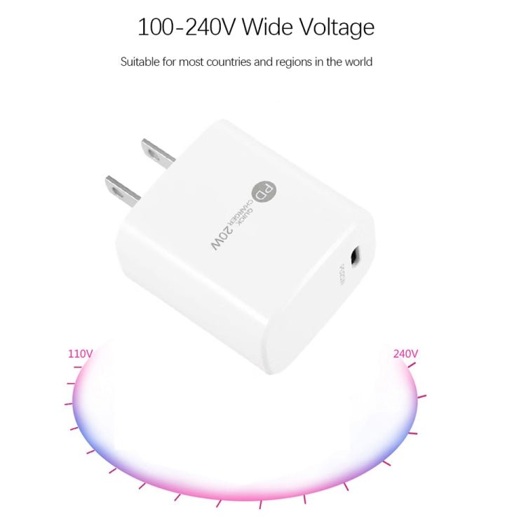 PD11 Single PD3.0 USB - C / Type - C 20W Fast Charger with 1m Type - C to Type - C Data Cable, US Plug, US Plug + Type - C to Type - C Cable - ORIWHIZ