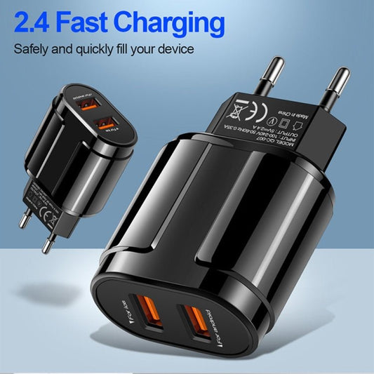 Portable Dual USB Mobile Phone Tablet Universal Charging Head Travel Charger, EU Plug, EU Plug - ORIWHIZ