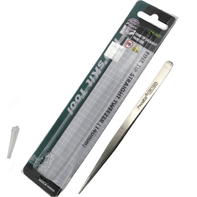 ProsKit 1PK - 105T Stainless Steel Anti - magnetic Tweezer Precision Straight Pointed Pincette 140mm - ORIWHIZ