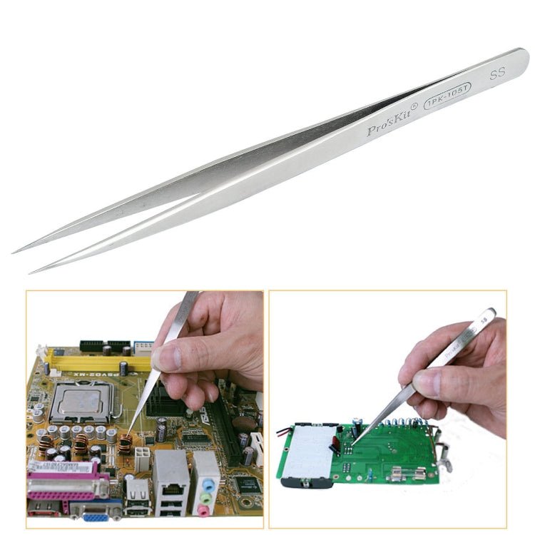 ProsKit 1PK - 105T Stainless Steel Anti - magnetic Tweezer Precision Straight Pointed Pincette 140mm - ORIWHIZ
