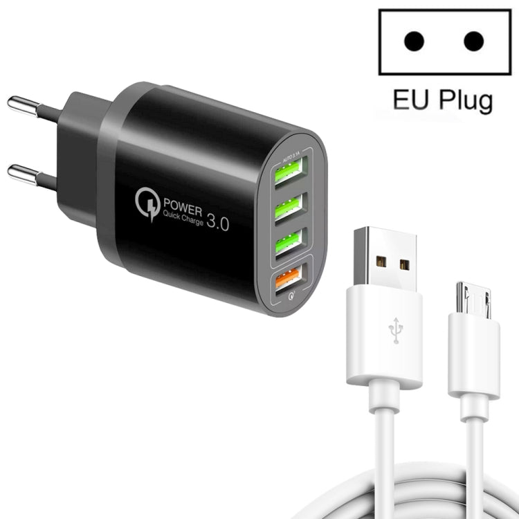 QC - 04 QC3.0 + 3 x USB2.0 Multi - ports Charger with 3A USB to Micro USB Data Cable, EU Plug, EU Plug + Micro USB Cable - ORIWHIZ