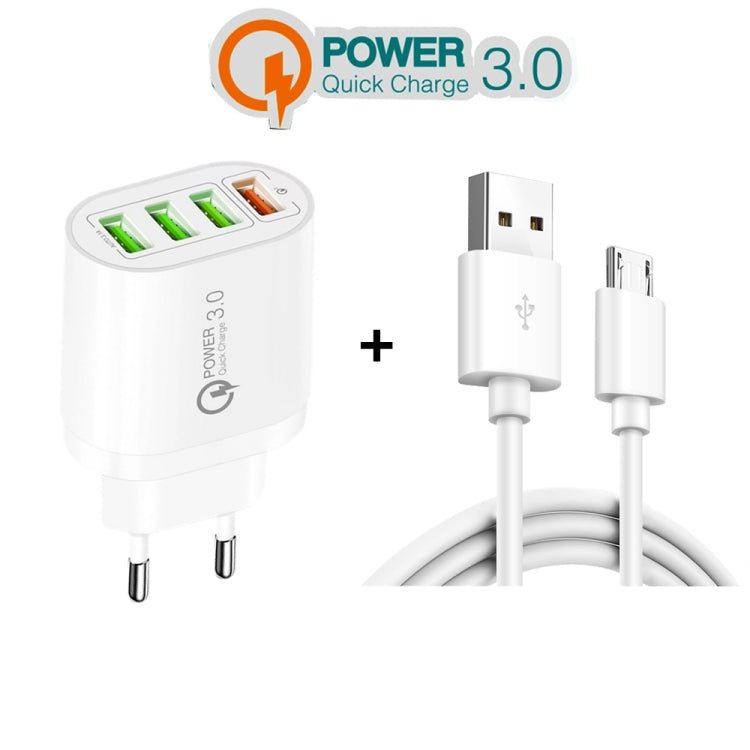 QC - 04 QC3.0 + 3 x USB2.0 Multi - ports Charger with 3A USB to Micro USB Data Cable, EU Plug, EU Plug + Micro USB Cable - ORIWHIZ