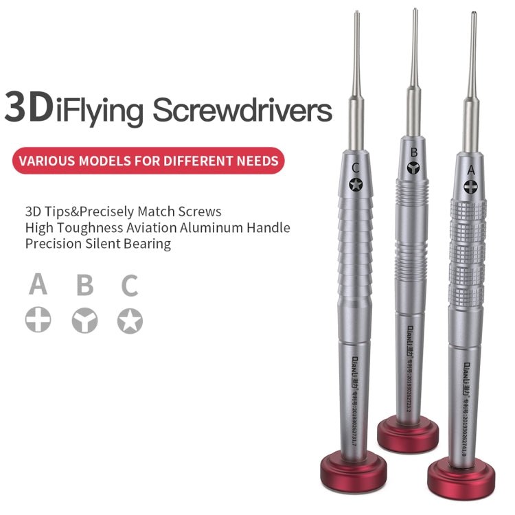 Qianli iFlying 3D Aluminum Handle Anti - slip Screwdriver, Pentalobe, Philips, Tri - point, Pentalobe - ORIWHIZ