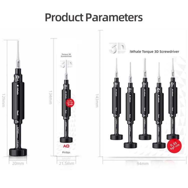 QianLi iWhale Special S2 Steel Magnetic Torque 3D Screwdriver, A Phillips 0.35, B Tri - point 0.35, C Pentalobe 0.35, D Pinhead Phillips 0.35, E T2 Torx 0.35 - ORIWHIZ