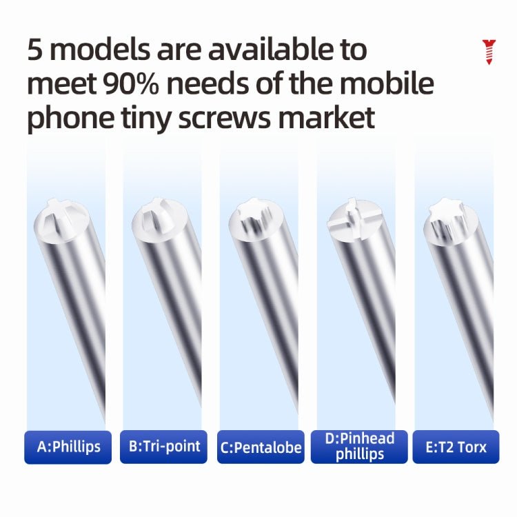 QianLi iWhale Special S2 Steel Magnetic Torque 3D Screwdriver, A Phillips 0.35, B Tri - point 0.35, C Pentalobe 0.35, D Pinhead Phillips 0.35, E T2 Torx 0.35 - ORIWHIZ