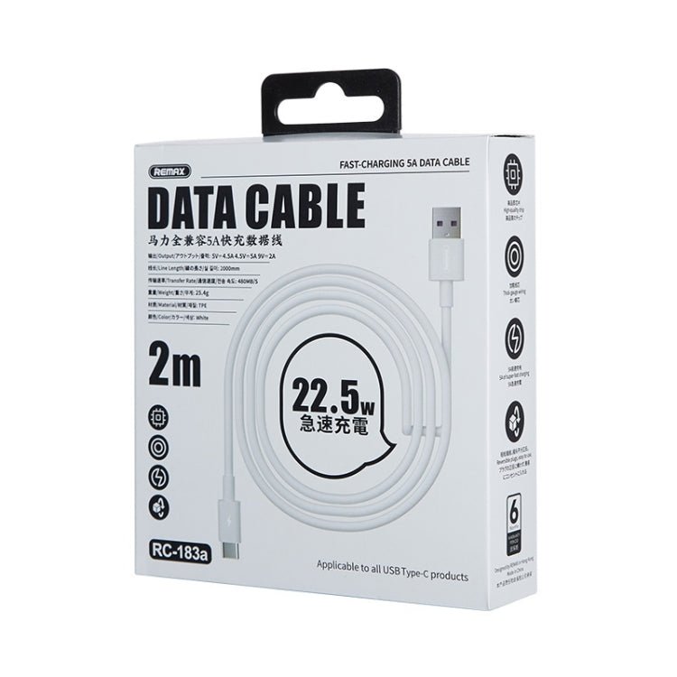 REMAX Marlik Series RC - 183a 22.5W 5A USB to USB - C / Type - C Interface Fully Compatible Fast Charging Data Cable, Cable Length: 2m, 2m - ORIWHIZ
